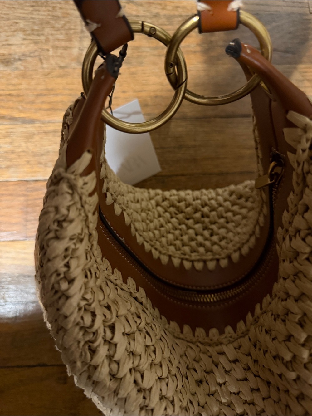 Zara Woven Straw Hobo Bag with Leather Trim - Natural - Picture 4 of 4